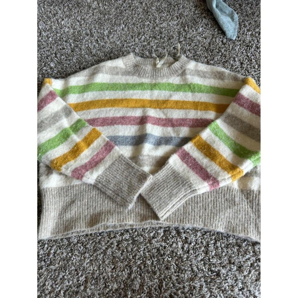 Dreamers Striped Fuzzy Knit Sweater M/L Multicolor Crew Neck Pullover